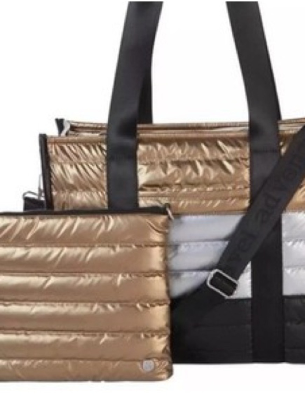 Metallic Color block Quilted Crossbody Bag with Detachable Pouch